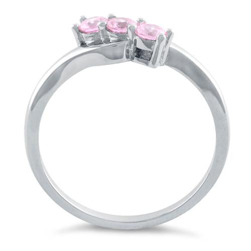 Sterling Silver 3 Pink Stones CZ Ring