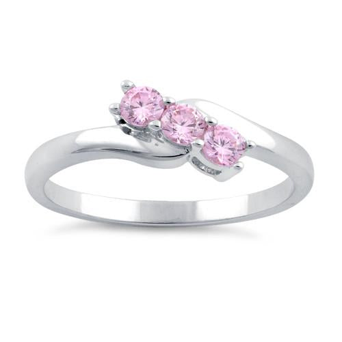 Sterling Silver 3 Pink Stones CZ Ring
