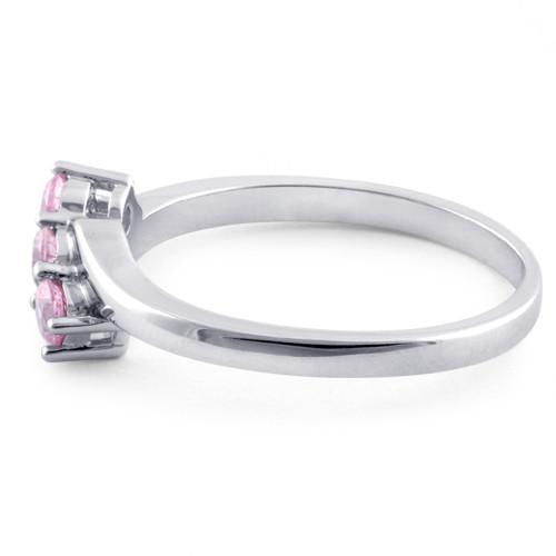 Sterling Silver 3 Pink Stones CZ Ring