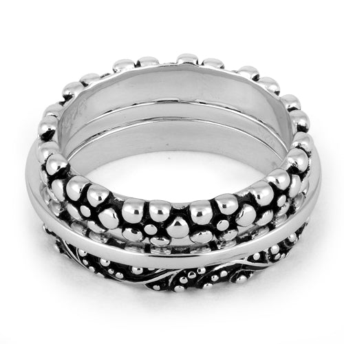 Sterling Silver 3 Set Bali Design Ring