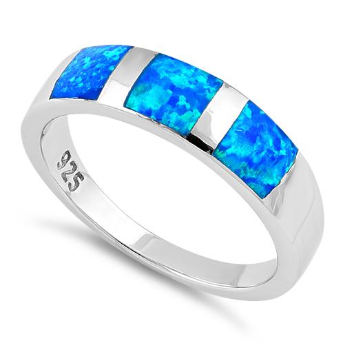 Sterling Silver 3 Square Blue Lab Opal Ring