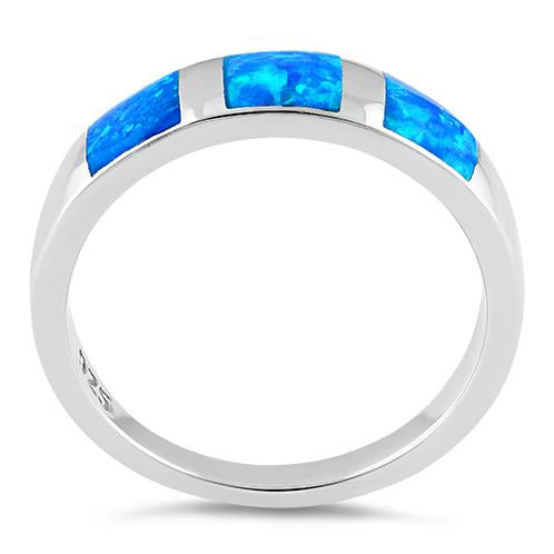 Sterling Silver 3 Square Blue Lab Opal Ring
