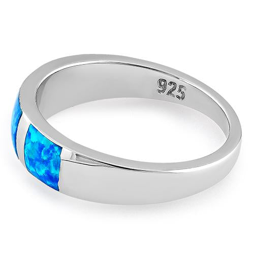 Sterling Silver 3 Square Blue Lab Opal Ring