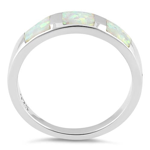 Sterling Silver 3 Square White Lab Opal Ring