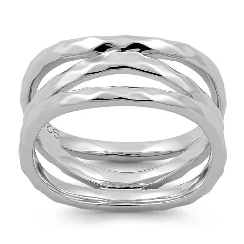 Sterling Silver 3 Wavy Hammered Ring