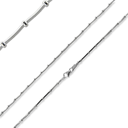 Sterling Silver 30" Square Snake Beaded Chain Necklace - 1MM