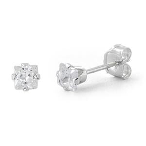 Sterling Silver 3mm Princess Cut CZ Stud Earrings Square