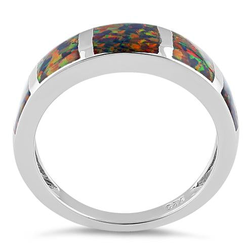 Sterling Silver 5 Bar Black Lab Opal Ring