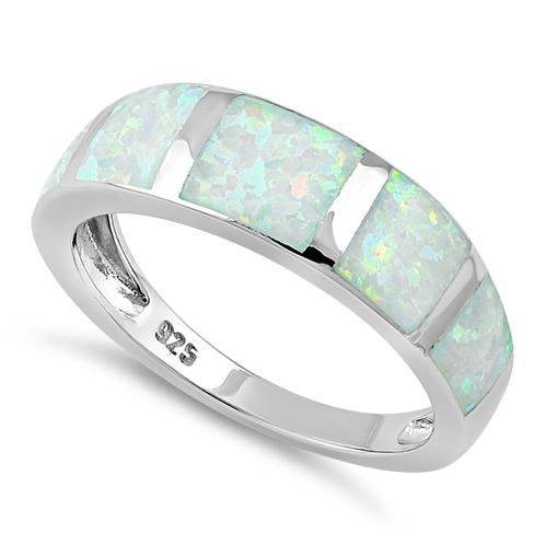 Sterling Silver 5 Bar White Lab Opal Ring