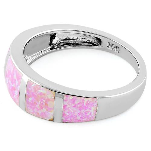 Sterling Silver 5 Bar Pink Lab Opal Ring