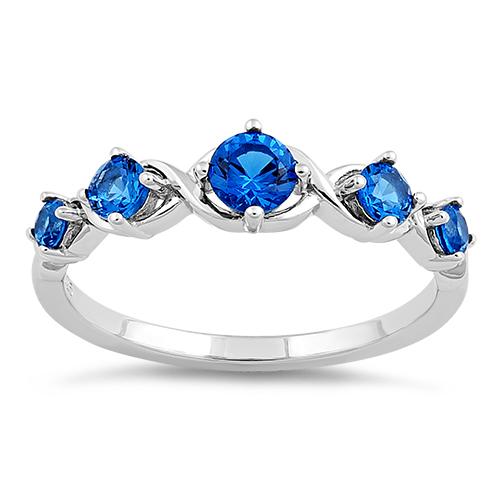 Sterling Silver 5 Round Blue Spinel CZ Ring