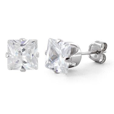 Sterling Silver 6mm Princess Cut CZ Stud Earrings Square