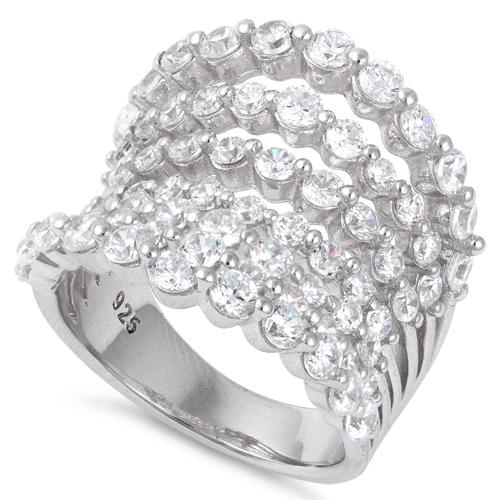 Sterling Silver 7 Rows Graduated CZ Ring