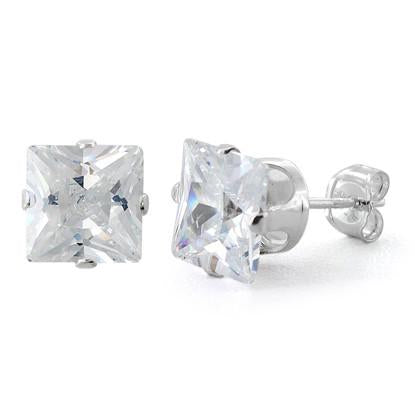 Sterling Silver 7mm Princess Cut CZ Stud Earrings Square