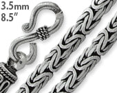 Sterling Silver 8.5" Square Byzantine Chain Bracelet - 3.5MM