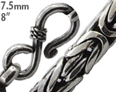 Sterling Silver 8" Round Byzantine Chain Bracelet - 7.5MM