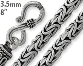 Sterling Silver 8" Square Byzantine Chain Bracelet - 3.5MM