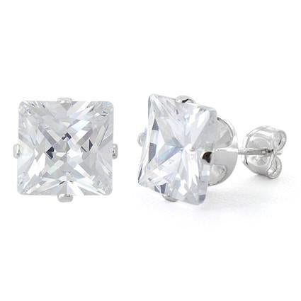 Sterling Silver 8mm Princess Cut CZ Stud Earrings Square