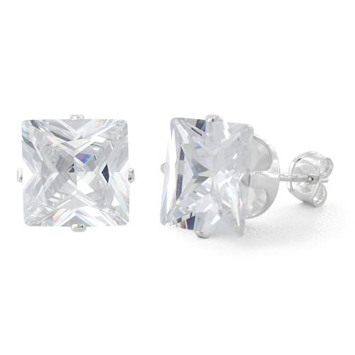 Sterling Silver 9mm Princess Cut CZ Stud Earrings Square