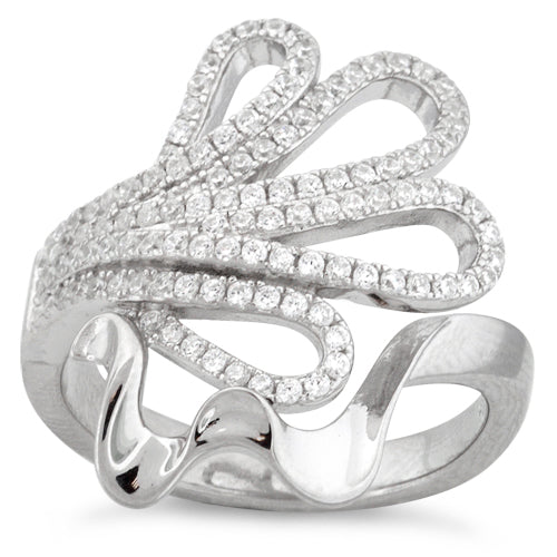 Sterling Silver Abstract Flower CZ Ring