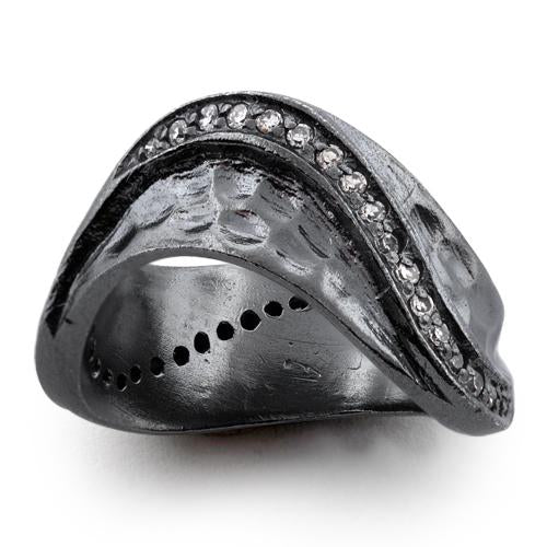 Sterling Silver Abstract Oxidized CZ Ring