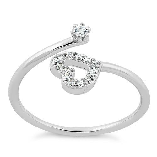 Sterling Silver Adjustable Heart CZ Ring