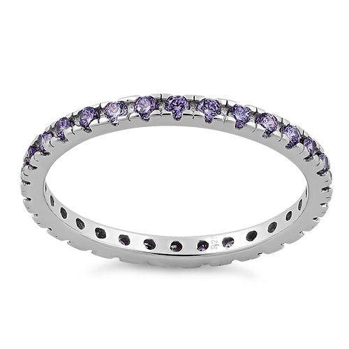 Sterling Silver Amethyst Eternity CZ Ring