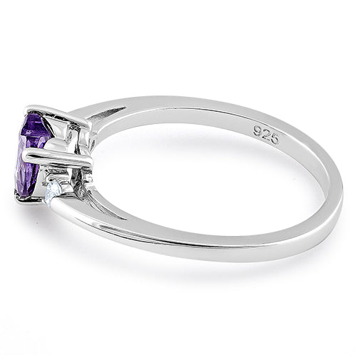 Sterling Silver Amethyst Heart CZ Ring