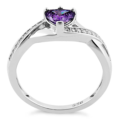 Sterling Silver Amethyst Heart String CZ Ring