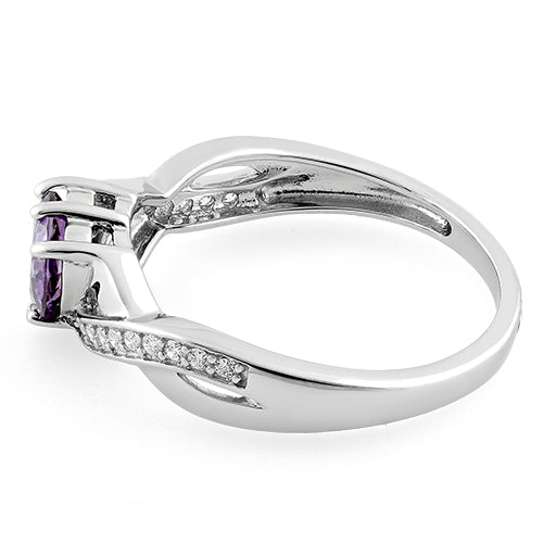 Sterling Silver Amethyst Heart String CZ Ring