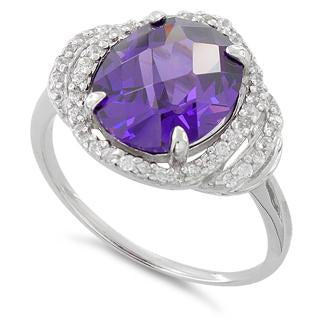 Sterling Silver Amethyst Oval Halo CZ Ring