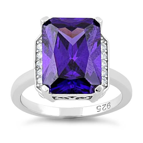 Sterling Silver Amethyst Radiant Cut CZ Ring