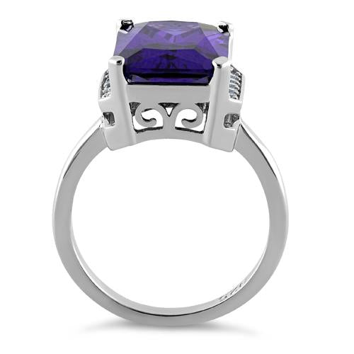 Sterling Silver Amethyst Radiant Cut CZ Ring