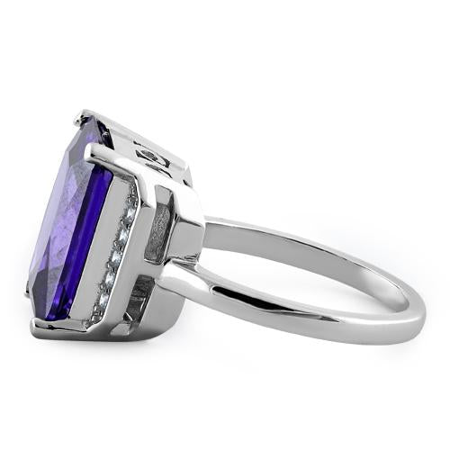 Sterling Silver Amethyst Radiant Cut CZ Ring