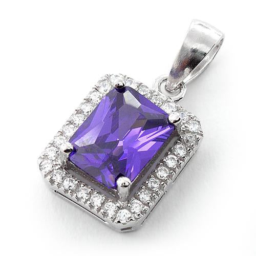 Sterling Silver Amethyst Rectangular CZ Pendant