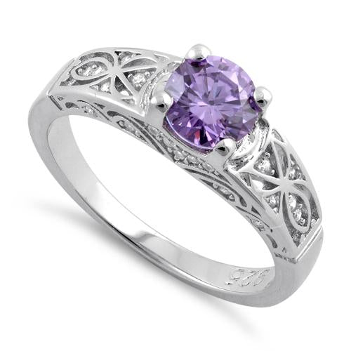 Sterling Silver Amethyst Round Cut Engagement Ring