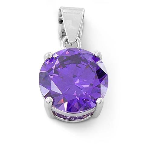 Sterling Silver Amethyst Round CZ 10mm Pendant