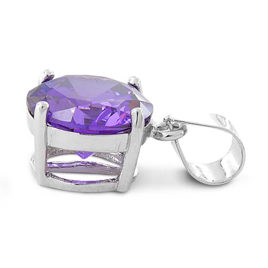 Sterling Silver Amethyst Round CZ 10mm Pendant