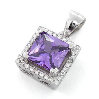 Sterling Silver Amethyst Square CZ Pendant