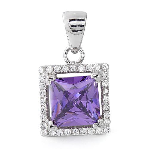Sterling Silver Amethyst Square CZ Pendant