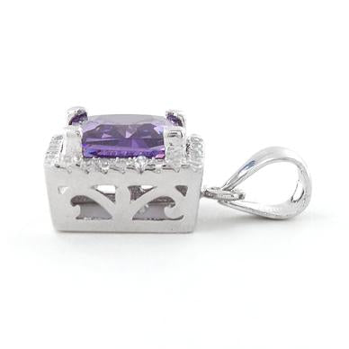 Sterling Silver Amethyst Square CZ Pendant