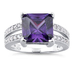 Sterling Silver Amethyst Square CZ Ring