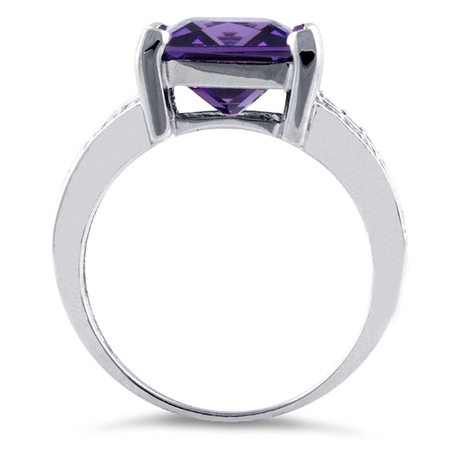 Sterling Silver Amethyst Square CZ Ring