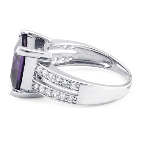 Sterling Silver Amethyst Square CZ Ring