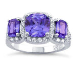 Sterling Silver Purple 3 Stone Halo CZ Ring