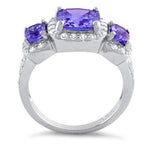 Sterling Silver Purple 3 Stone Halo CZ Ring