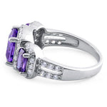 Sterling Silver Purple 3 Stone Halo CZ Ring