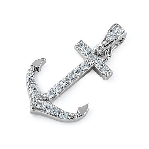 Sterling Silver Anchor Clear CZ Pendant