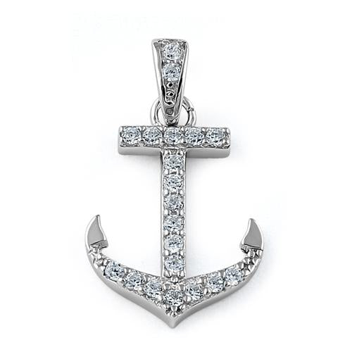 Sterling Silver Anchor Clear CZ Pendant