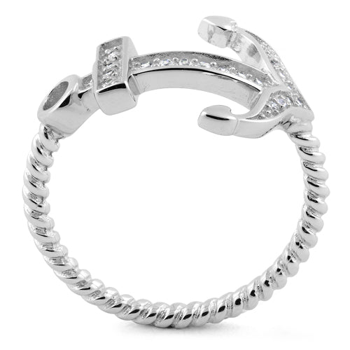Sterling Silver Anchor CZ Ring